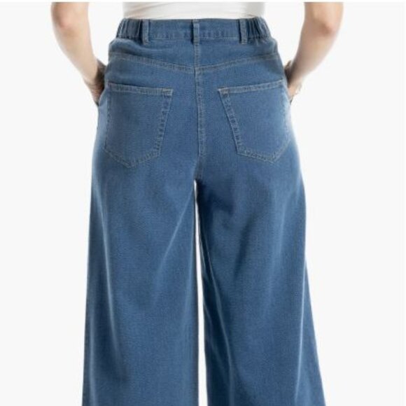 NWT MAX STUDIO LONDON Blue Wide Leg Cotton Pique Jeans with Pockets XS/S - Picture 3 of 16